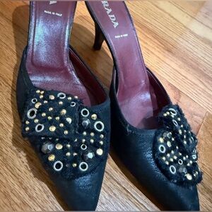 Prada black embellished vintage mules-39.5